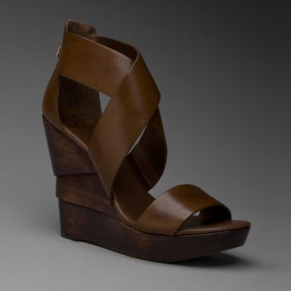 Diane Von Furstenberg Opal Brown Leather Wooden Wedges! size 7M! Worn Only Once! - Picture 1 of 16